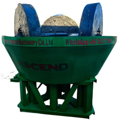 1200 Model Three Rollers Water Wet Pan Mill With 1 Tph Capacity For Gold Ore Grinding Discharging Size Within 200 Meshes