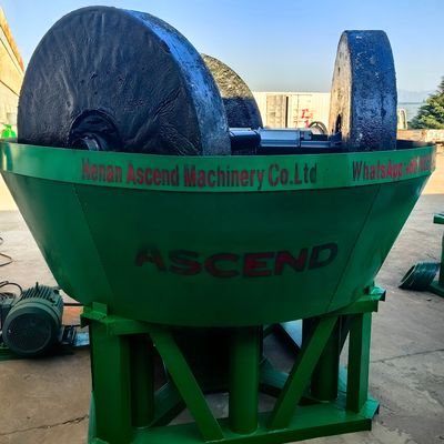 1200 Model Three Rollers Water Wet Pan Mill With 1 Tph Capacity For Gold Ore Grinding Discharging Size Within 200 Meshes