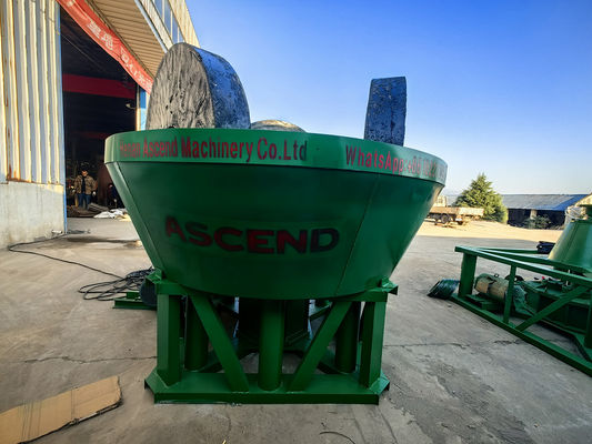 1200 Model Three Rollers Water Wet Pan Mill With 1 Tph Capacity For Gold Ore Grinding Discharging Size Within 200 Meshes